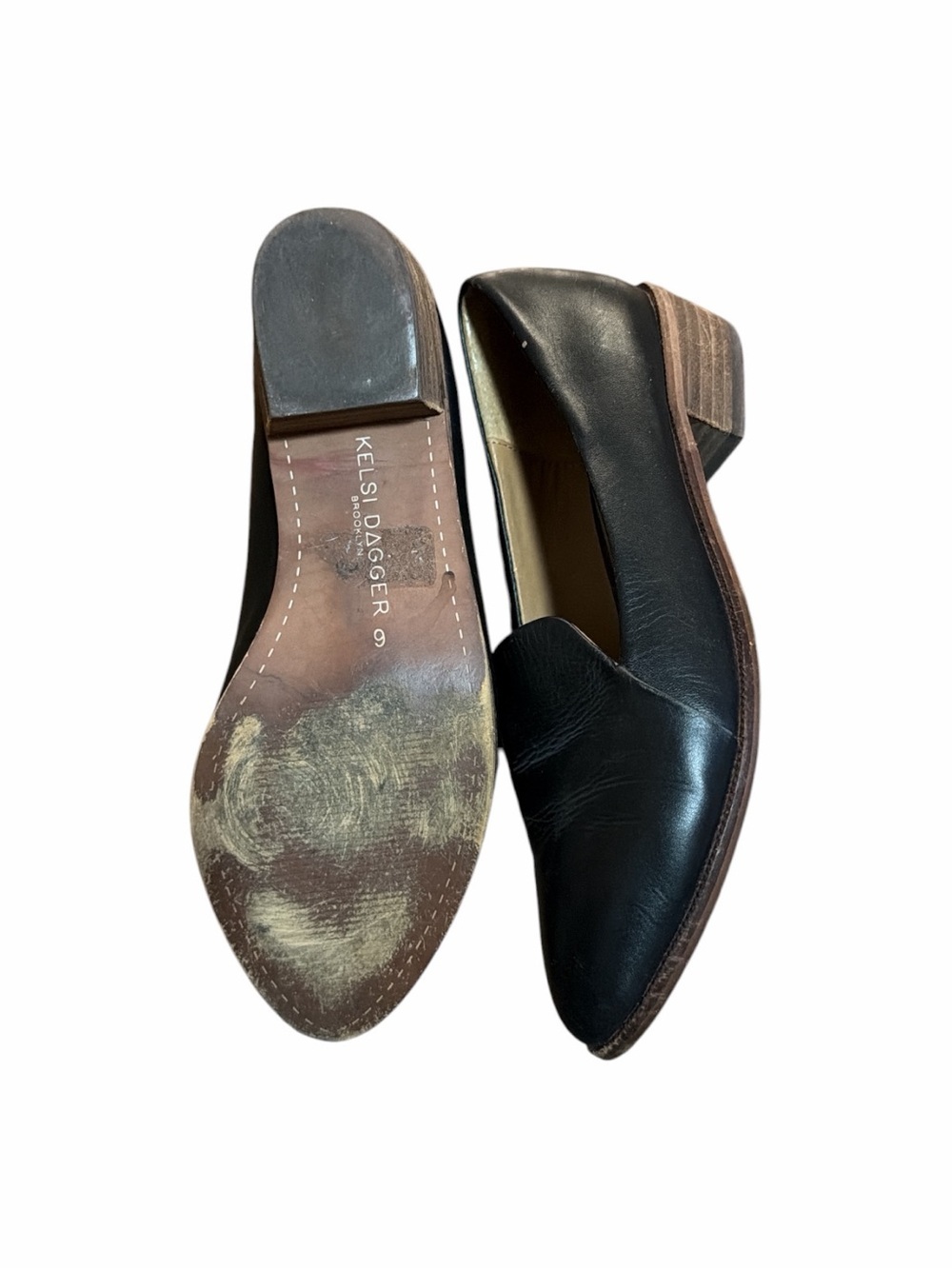 Kelsi Dagger Size 6 Black Brooklyn Leather Block Heel Loafers Pointed Toe KDB - Picture 4 of 5